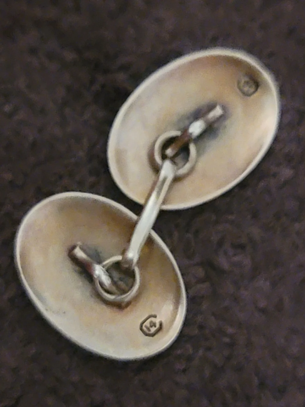 Classic Oval Silver Tone and Blue Enamel Cufflinks